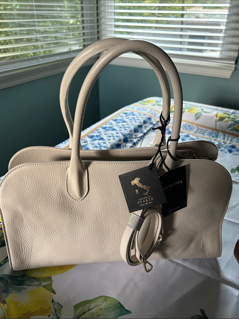 Claudia Mid cream Italian Leather Satchel with Removable & adjustable crossbody